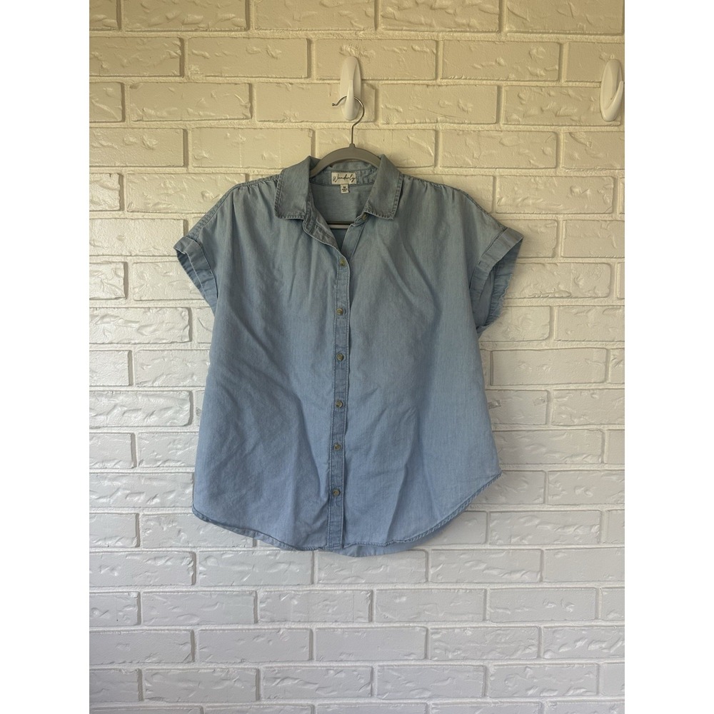Wonderly Women's Western Button Down Embroidered Minimalist Shirt M